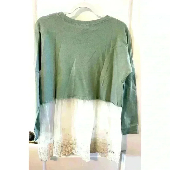 NWT Hayden Los Angeles Layered Cotton/Lace Sage Green Cream Size M Babydoll top - Picture 3 of 5